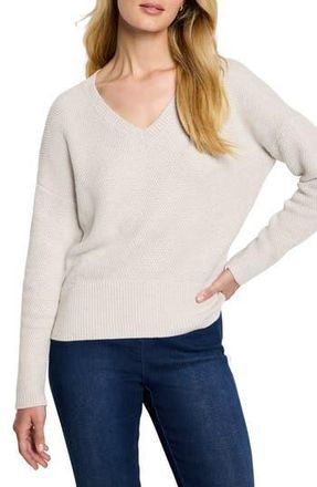 Nic+Zoe Tuck Stitch V-Neck Cotton Blend Sweater in Sugar Cookie at Nordstrom Rack, Size Large