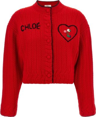 Chlo&eacute; Logo Wol en Kasjmier Vest - Dames - Vesten - Rood - S - Wol - Truien & Vesten