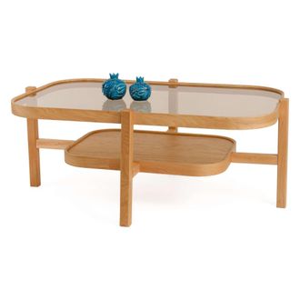 Dmora Mesa De Sal&oacute;n Sorbolo, Un Compartimento, Tapa De Vidrio Templado, Forma Rectangular, 110x70x48h Cm Roble Marr&oacute;n