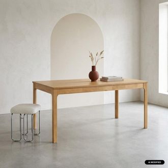 Sweeek Mesa de comedor extensible rectangular de madera de hevea con chapa de