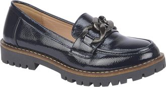 Shoes By Emma Ladies Loafer with Chunky Chain Trim Sizes 4-8 (Navy Shiney, UK Footwear Size System, Adult, Women, Numeric, Medium, 8)