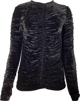 Dries Van Noten Ruched Long Sleeve Top in Black Velvet
