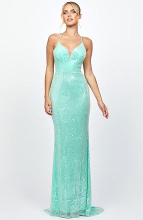 Bariano Indyana Sequin Strappy Back Maxi in Mint at Nordstrom, Size 6