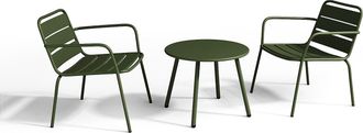 Vente-Unique Sal&oacute;n de jard&iacute;n de metal - 2 sillones bajos apilables y una mesa auxiliar - caqui - MIRMANDE