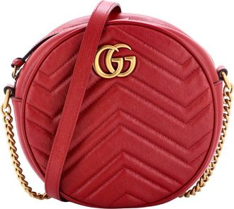 Gucci Red Matelasse Leather Gg Marmont Round Shoulder Bag Mini (Authentic Pre- Loved)