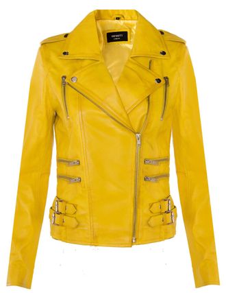 Infinity Leather Womens Brando Biker Jacket-Loddon - Yellow Lamb Leather - Size 24 UK
