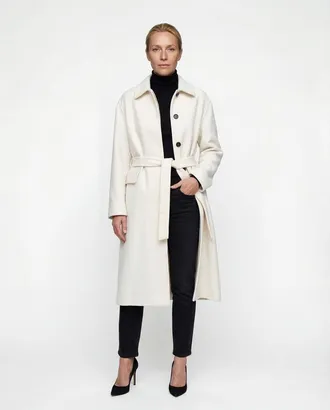 Brunello Cucinelli Off White Cashmere Belted Jacket, Brand Size 48 (US Size 14)