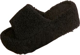 Generic Black Ladies Home Slippers with Wedge Heel and Thickened Design for Winter Comfort