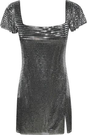 Self Portrait Black Rhinestone Mesh Mini Dress