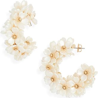 Nordstrom Rack Pearly Flower Hoop Earrings in White- Gold at Nordstrom Rack