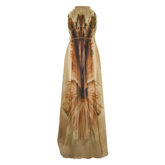 Alberta Ferretti Long Pleated Dress - female - Alberta Ferretti - Maxi Dresses - Beige - L - Dresses