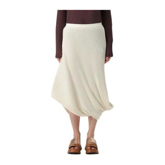 Issey Miyake Midi Skirts, female, White, M, Pleated Midi Skirt Asymmetrical Hem