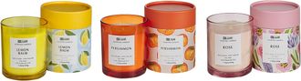 Beliani Conjunto De 3 Velas Arom&aacute;ticas 100% Cera De Soja Mecha De Algod&oacute;n Vidrio Floral Oriental Fragancia De Hierbas Rosa/caqui/melisa Colorful Barrel