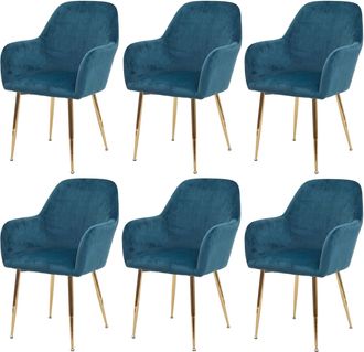 Hhg Lote De 6 Sillas De Comedor Hhg-240, Silla Silla De Cocina, Dise&ntilde;o Retro, Terciopelo Menta, Patas Doradas
