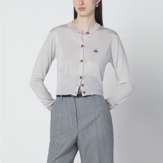 Vivienne Westwood Light Grey Cropped Wool And Silk Cardigan