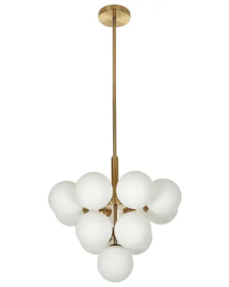 Beliani Lampadario A 13 Luci Di Vetro Bianco Con Paralumi A Globo In Ottone Birrie