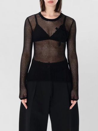 Ganni floral mesh crew neck knit top
