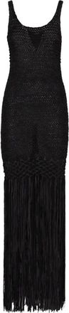 Philosophy di Lorenzo Serafini Jurk met opengebreide details en franjes aan de zoom - Dames - Maxi kleedjes - Zwart - XS - Polyester - Kleedjes