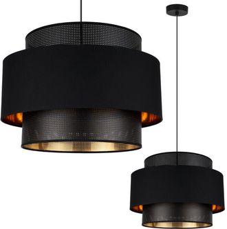 OEM L&aacute;mpara Colgante Asti Trio Negro Y Dorado 45cm Tela De Malla