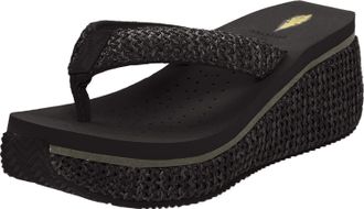 Volatile Canova Womens Platform Wedge Flip Flop Sandal, Black Raffia, 4 UK