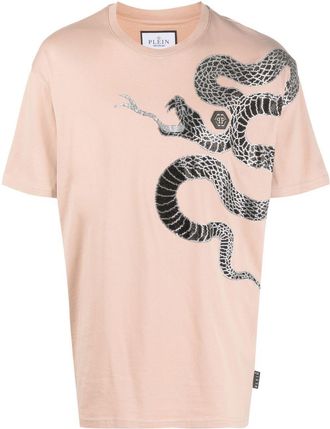 Philipp Plein embellished snake-print T-shirt - men - Cotton - XXXL - Neutrals
