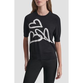 DKNY Graffiti Hearts Cotton Sweater in Black/ivory at Nordstrom, Size X-Large