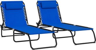 OUTSUNNY 2 Pcs Folding Beach Chair Chaise Lounge 4 Adjustable Positions Blue
