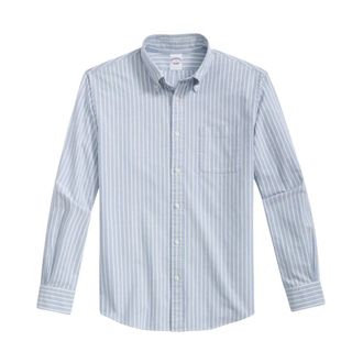 Brooks Brothers Blauw Gestreept Regular Fit Oxford Katoenen Vrijdag Sport Overhemd - Heren - Casual Overhemden - Blauw - M - Katoen - Overhemden