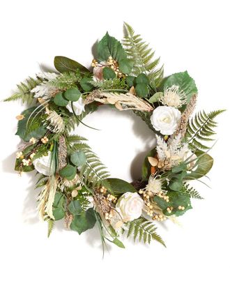 Safavieh Faux 28In Rose & Fern Wreath