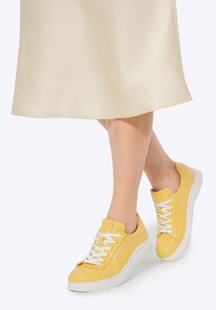 Wittchen Dames klassieke gele platform sneakers, natuurlijk leer