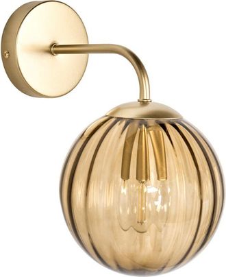 Beliani L&aacute;mpara De Pared Retro Pantalla Esf&eacute;rica De Vidrio Base De Hierro Sala De Estar Dormitorio Marr&oacute;n Oscuro Boomi