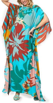 Saachi Floral Vacation Kaftan Dress in Turquoise at Nordstrom Rack