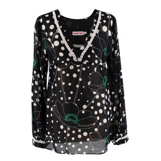 See By Chlo&eacute; Black Polka Dot Linen blend Sheer Blouse Size M