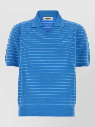 Miu Miu cotton polo shirt striped pattern ribbed hem