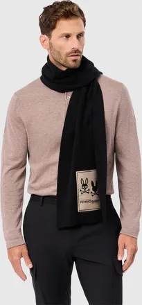 Psycho Bunny Mens Monroe Twill Patch Scarf 001 BLACK / O/S
