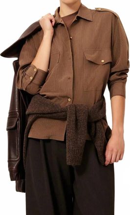Sessun Honoria Stripe Button Down Shirt In Brown