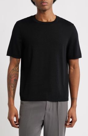 Open Edit Short Sleeve Crewneck Sweater in Black at Nordstrom, Size Xx-Large