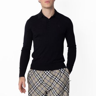Burberry Logo Embroidered Long-Sleeved Polo Shirt, Size Small
