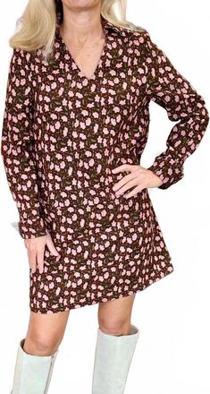 Jade Yoga Split Neck Collar Dress In Pink Petals