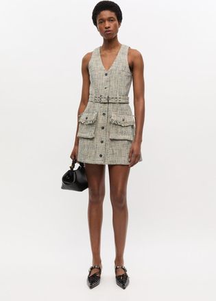 Ganni Blue Tweed Sleeveless Belted Dress - Size 32 Cotton