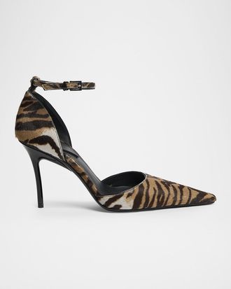 Alaia 90mm d & apos;Orsay Tiger Calf Hair Ankle-Strap Pumps