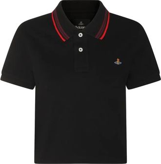Vivienne Westwood striped-collar logo polo top - women - Cotton - S - Black