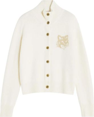 Maison Kitsun&eacute; Hoge-hals Merinowol Vest met Vos Intarsia - Dames - Vesten - Wit - M - Wol - Truien & Vesten