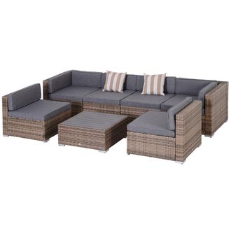 OUTSUNNY Salotto Da Giardino In Rattan Da 7 Pezzi Con Tavolino E Divano, Grigio