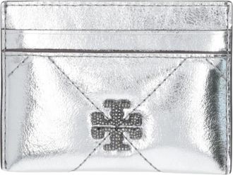 Tory Burch Kira Diamond Quilt Metallic Card Case - Dames - Portefeuilles - Grijs - ONE Size - Leer - Accessoires