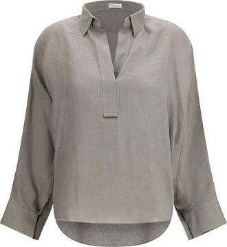 Brunello Cucinelli Bicolor Linen Womens Blouse