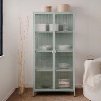 Calicosy Calicosy - Vetrina in vetro scanalato temperato e acciaio laminato verde menta 2 ante Milton52A 80x40x160H