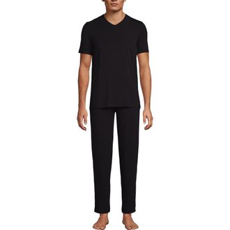 Lands End Short Sleeve Cooling Knit V-Neck Pajama Set in Black at Nordstrom, Size Xx-Large