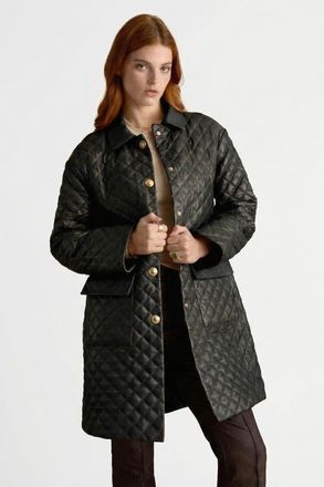 FURNIQ Holland Quilted Leather Coat in Black at Nordstrom, Size X-Small