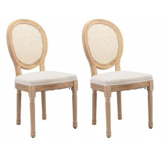 Urban Meuble Juego de 2 sillas de comedor estilo franc&eacute;s en madera y ca&ntilde;a